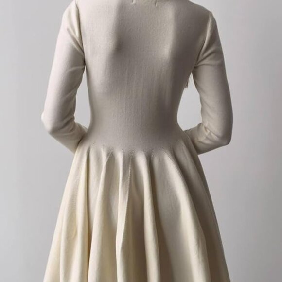 Long Sleeve Flared Skirt Basic Sweater Dress - Picture 3 of 6